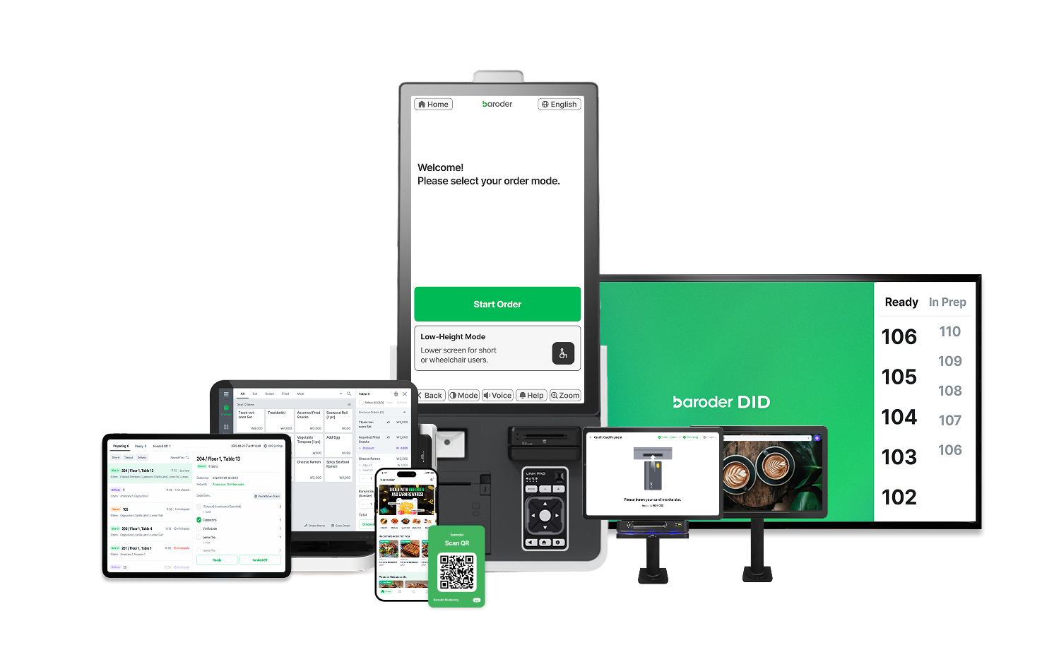 Baroder store management solutions including kiosks, POS, table ordering, QR ordering, mobile apps, and the Partner Center