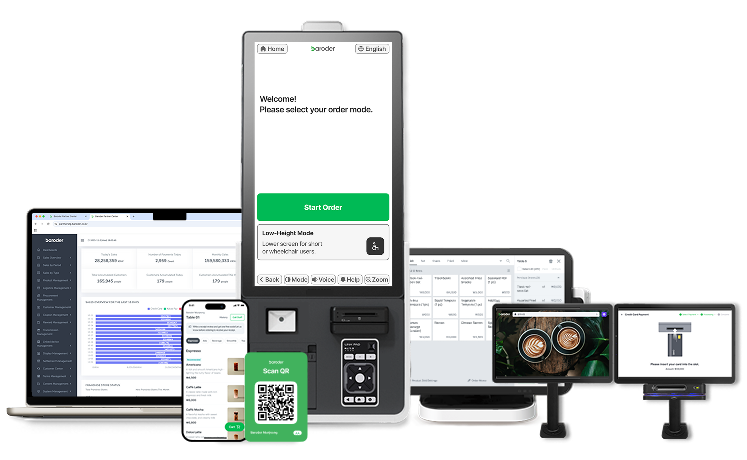 Baroder integrated store solutions including POS, kiosks, table ordering, and QR ordering